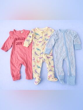 Baby Romper Bundle 6-12M Organic Cotton Bamboo Bird Bunny Pink NWOT